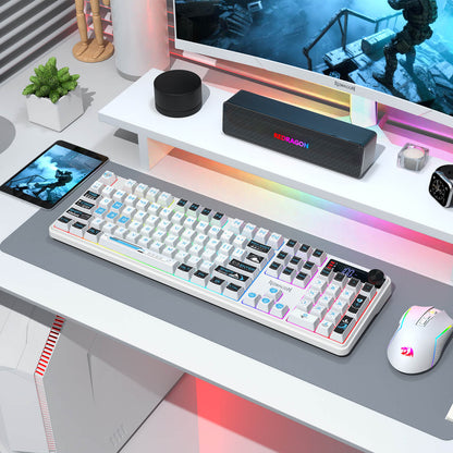 Redragon K526 PRO RGB Wireless Membrane Gaming Keyboard, 104 Keys Mechanical-Feel Keyboard w/LED Info Display, Media/Backlit Knob Control, Smooth Linear Switch & Software Supported
