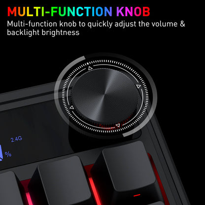 Redragon K526 PRO RGB Wireless Membrane Gaming Keyboard, 104 Keys Mechanical-Feel Keyboard w/LED Info Display, Media/Backlit Knob Control, Linear Switch & Software Supported (Side Printed Font)