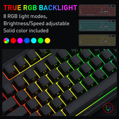 Redragon K526 PRO RGB Wireless Membrane Gaming Keyboard, 104 Keys Mechanical-Feel Keyboard w/LED Info Display, Media/Backlit Knob Control, Linear Switch & Software Supported (Side Printed Font)