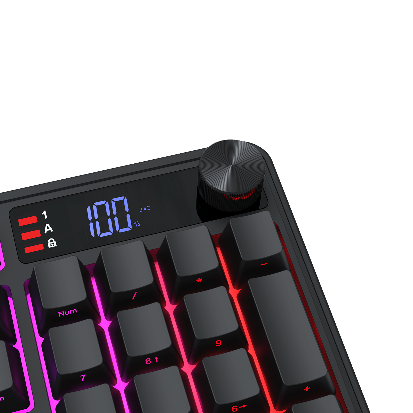 Redragon K526 PRO RGB Wireless Membrane Gaming Keyboard, 104 Keys Mechanical-Feel Keyboard w/LED Info Display, Media/Backlit Knob Control, Linear Switch & Software Supported (Side Printed Font)