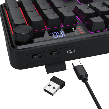 Redragon K526 PRO RGB Wireless Membrane Gaming Keyboard, 104 Keys Mechanical-Feel Keyboard w/LED Info Display, Media/Backlit Knob Control, Linear Switch & Software Supported (Side Printed Font)