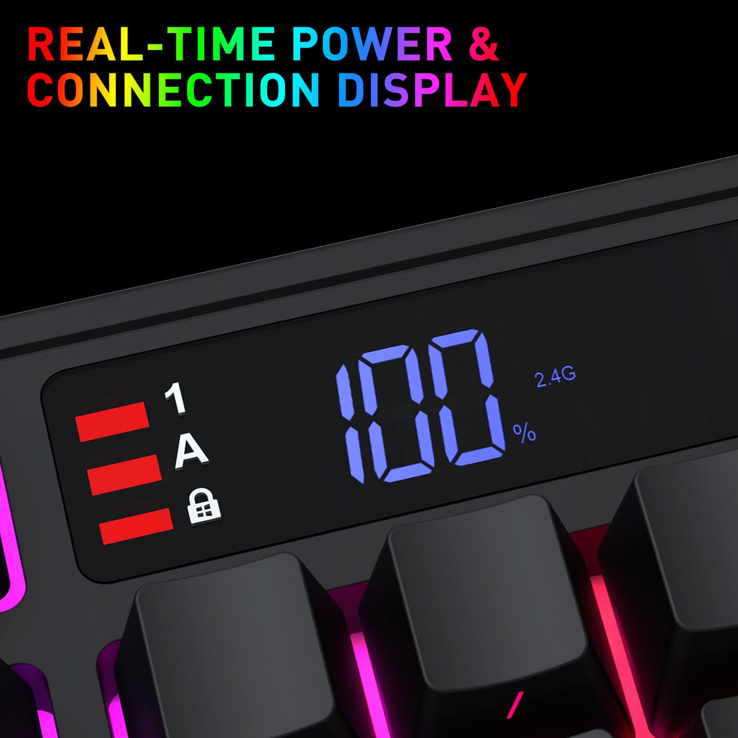 Redragon K526 PRO RGB Wireless Membrane Gaming Keyboard, 104 Keys Mechanical-Feel Keyboard w/LED Info Display, Media/Backlit Knob Control, Linear Switch & Software Supported (Side Printed Font)