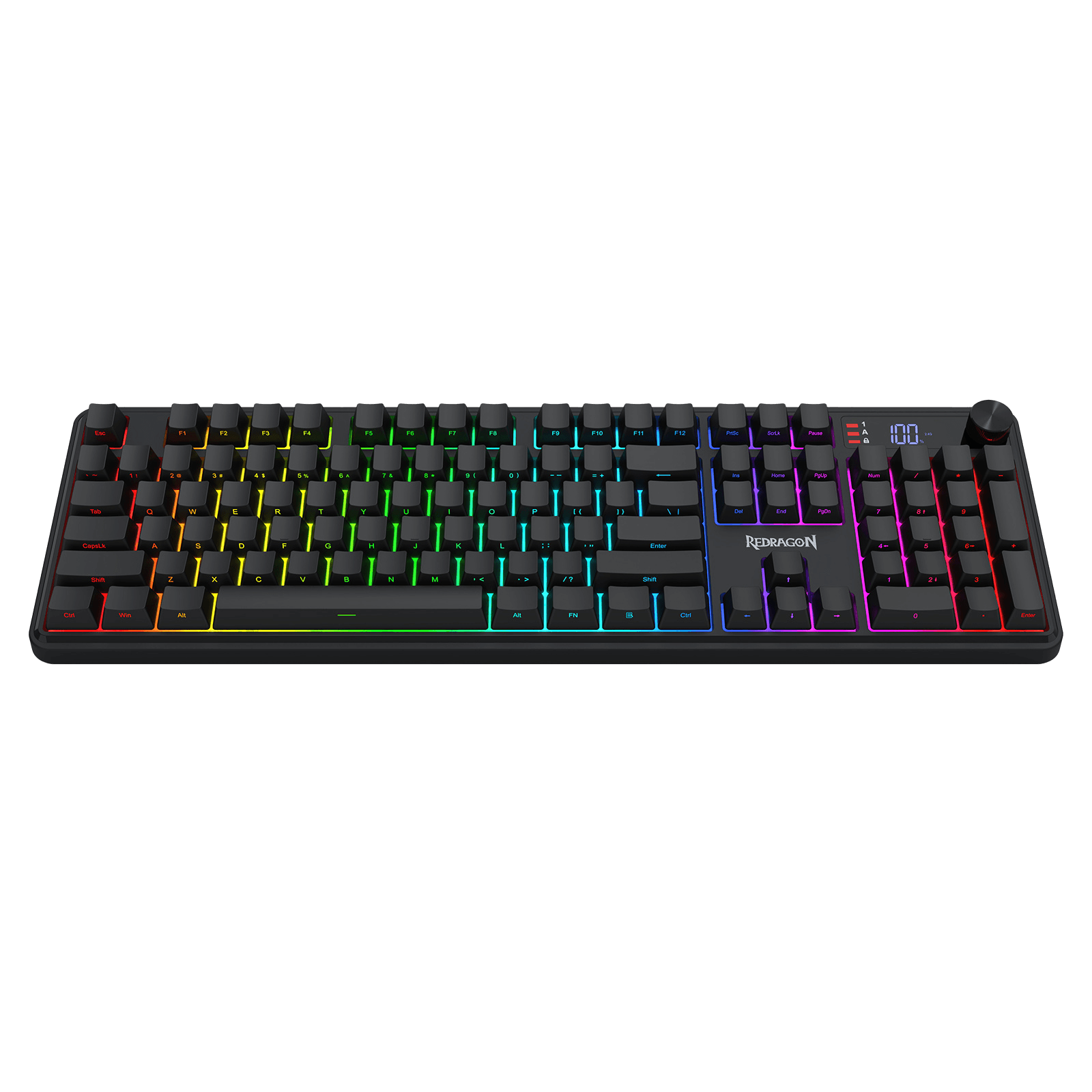 Redragon K526 PRO RGB Wireless Membrane Gaming Keyboard, 104 Keys Mechanical-Feel Keyboard w/LED Info Display, Media/Backlit Knob Control, Linear Switch & Software Supported (Side Printed Font)