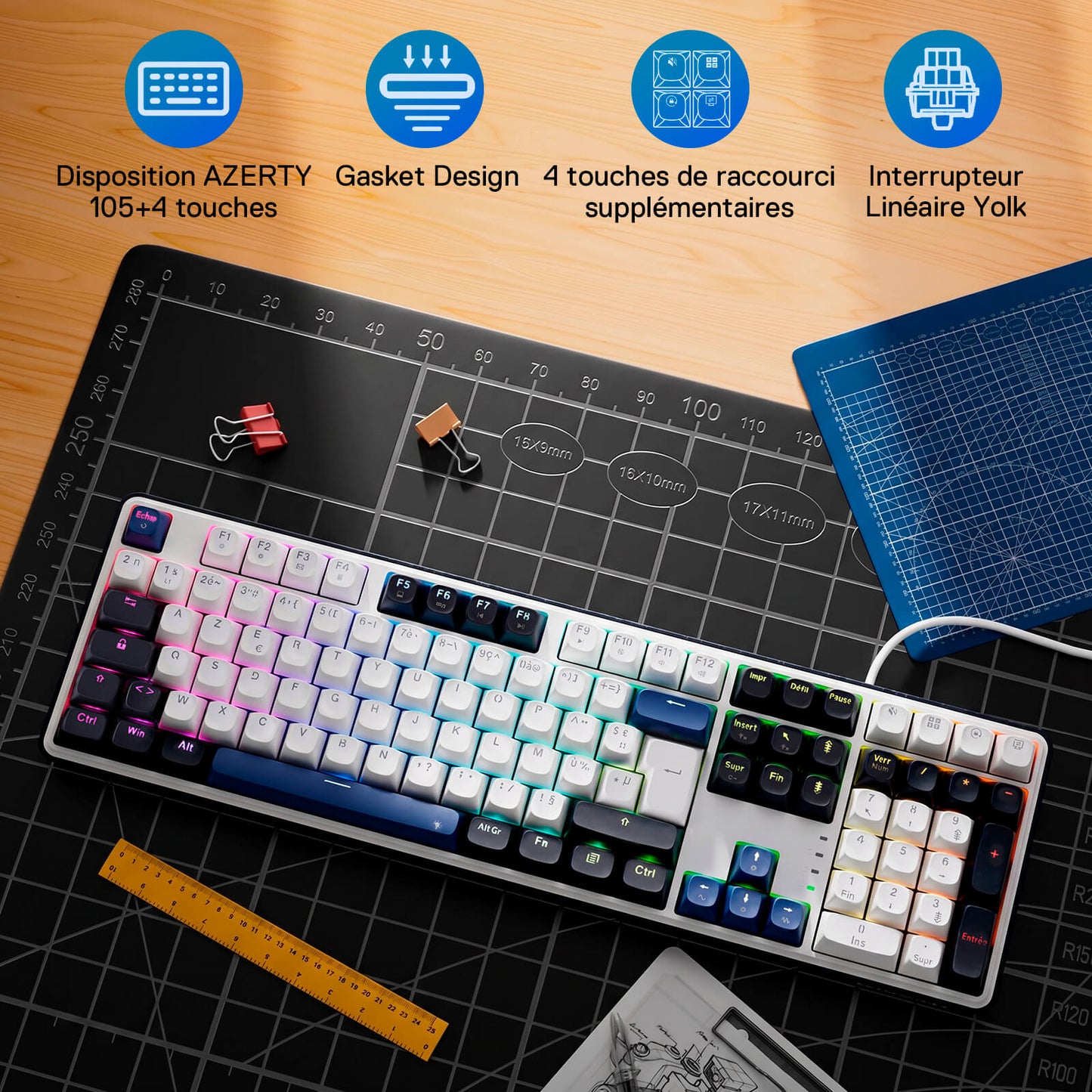 Clavier gaming filaire Redragon K689 RGB à joint d'étanchéité, clavier mécanique à 108 touches avec 4 touches de raccourci supplémentaires, connecteur remplaçable à chaud amélioré, isolation phonique à 3 couches, touches multicolores, commutateurs linéaires personnalisés