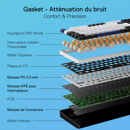 Clavier gaming filaire Redragon K689 RGB à joint d'étanchéité, clavier mécanique à 108 touches avec 4 touches de raccourci supplémentaires, connecteur remplaçable à chaud amélioré, isolation phonique à 3 couches, touches multicolores, commutateurs linéaires personnalisés