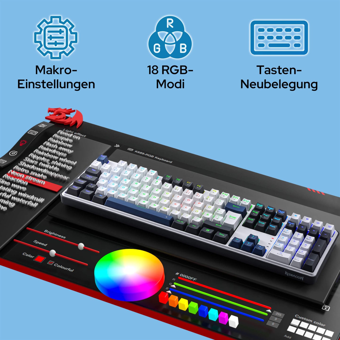 Redragon K689 QWERTZ Kabelgebundene Gasket Gaming‑Tastatur , PRO‑Software USB‑C Kabelgebunden