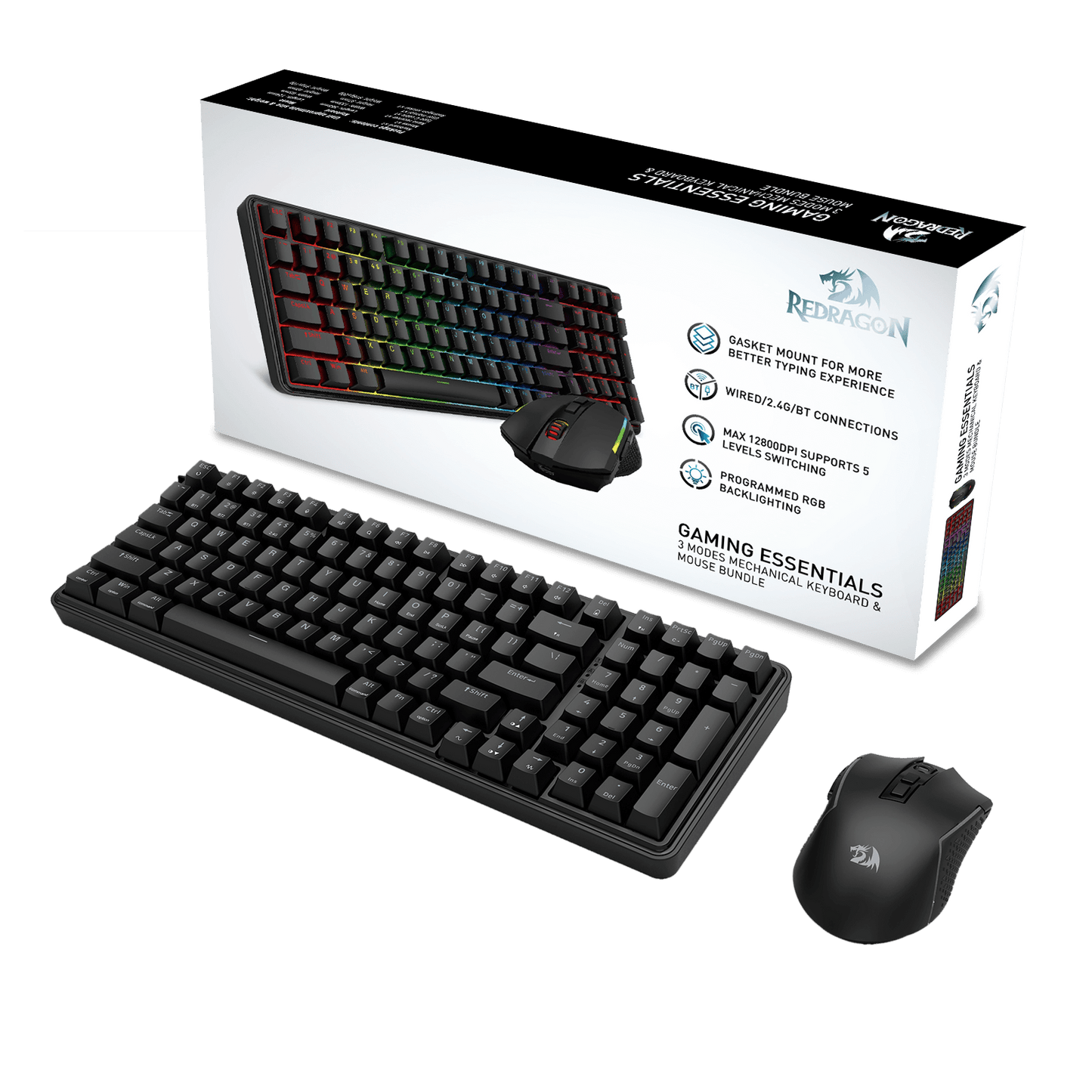 Redragon S162 3-Mode Wilreess Gaming Keyboard & Mouse Combo, 99 Keys K744 RGB GamingKeyboard and 8000 DPI M693 Gaming Mouse Bundle