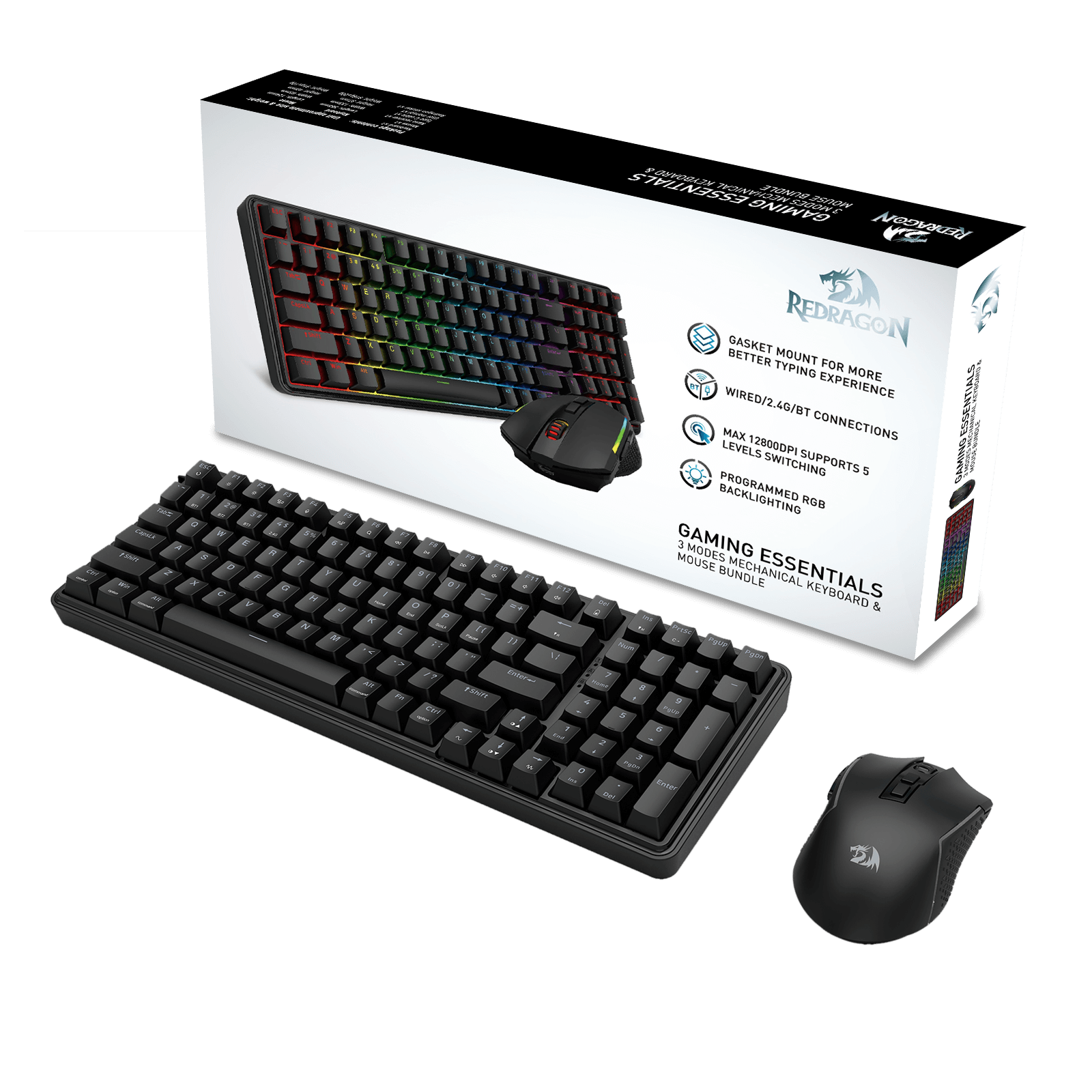Redragon S162 3-Mode Wilreess Gaming Keyboard & Mouse Combo, 99 Keys K744 RGB GamingKeyboard and 8000 DPI M693 Gaming Mouse Bundle