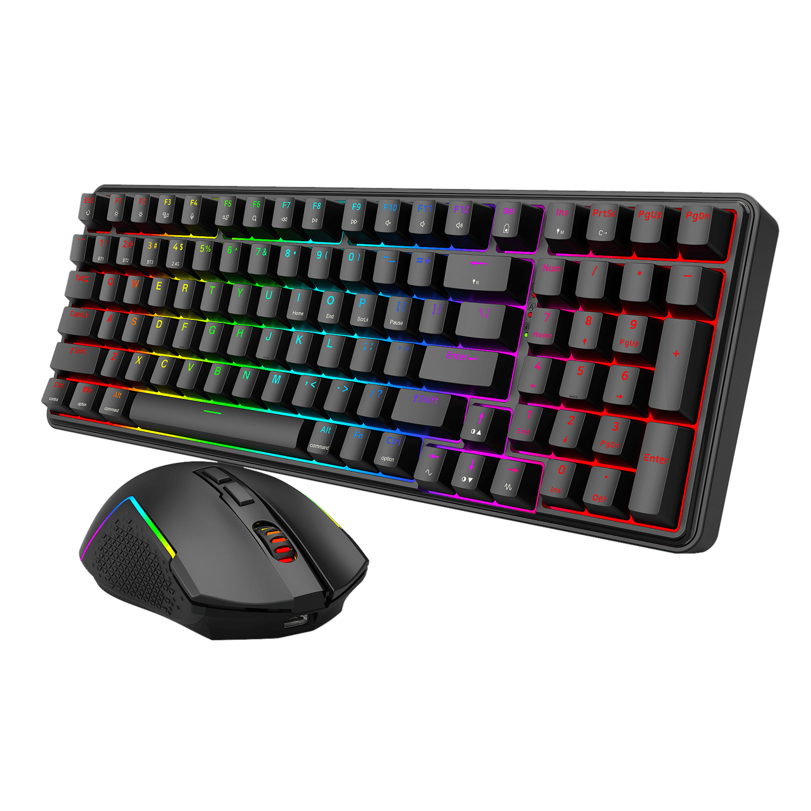 Redragon S162 3-Mode Wilreess Gaming Keyboard & Mouse Combo, 99 Keys K744 RGB GamingKeyboard and 8000 DPI M693 Gaming Mouse Bundle