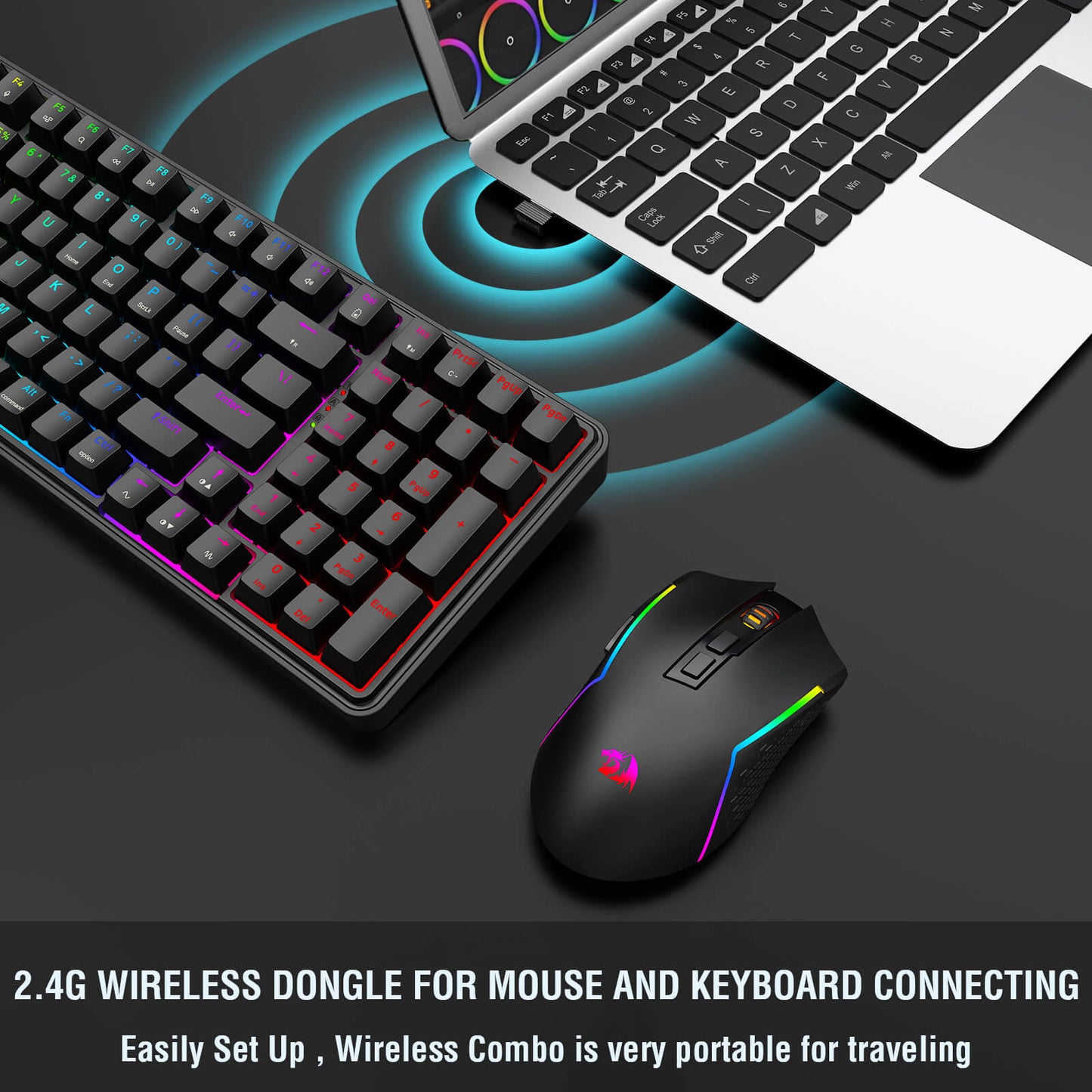 The keyboard’s hot-swappable design is demonstrated, with keycaps removed to expose switches, paired with a keycap puller for DIY customization.