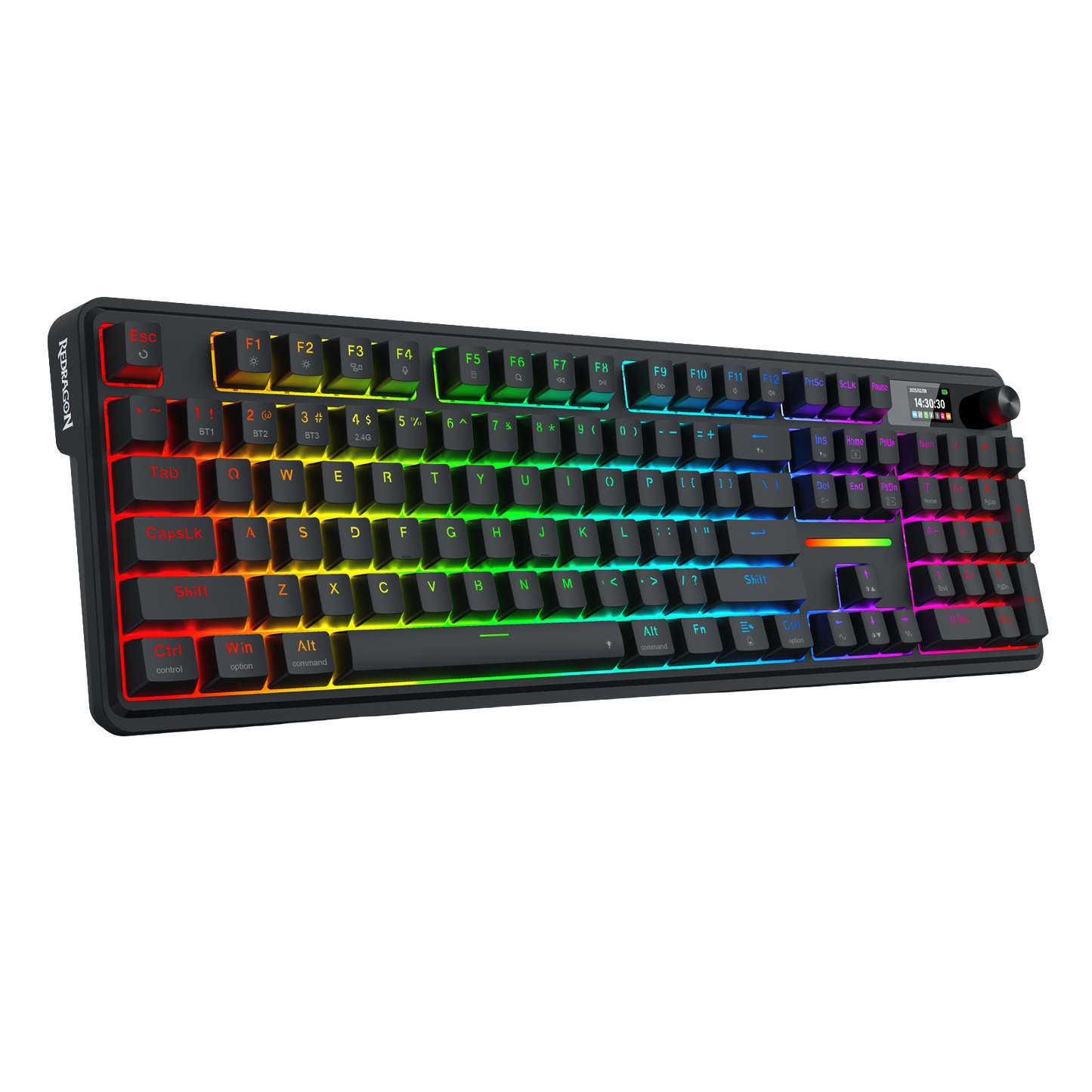 Redragon K762 Wireless Gasket Gaming Keyboard w/Hype Screen & Knob, 104 Keys Mechanical Keyboard, Easy-Control 1.14’’ TFT Info Display, 5-Layer Noise Dampening, Round PBT Keycaps, Custom Linear Switch