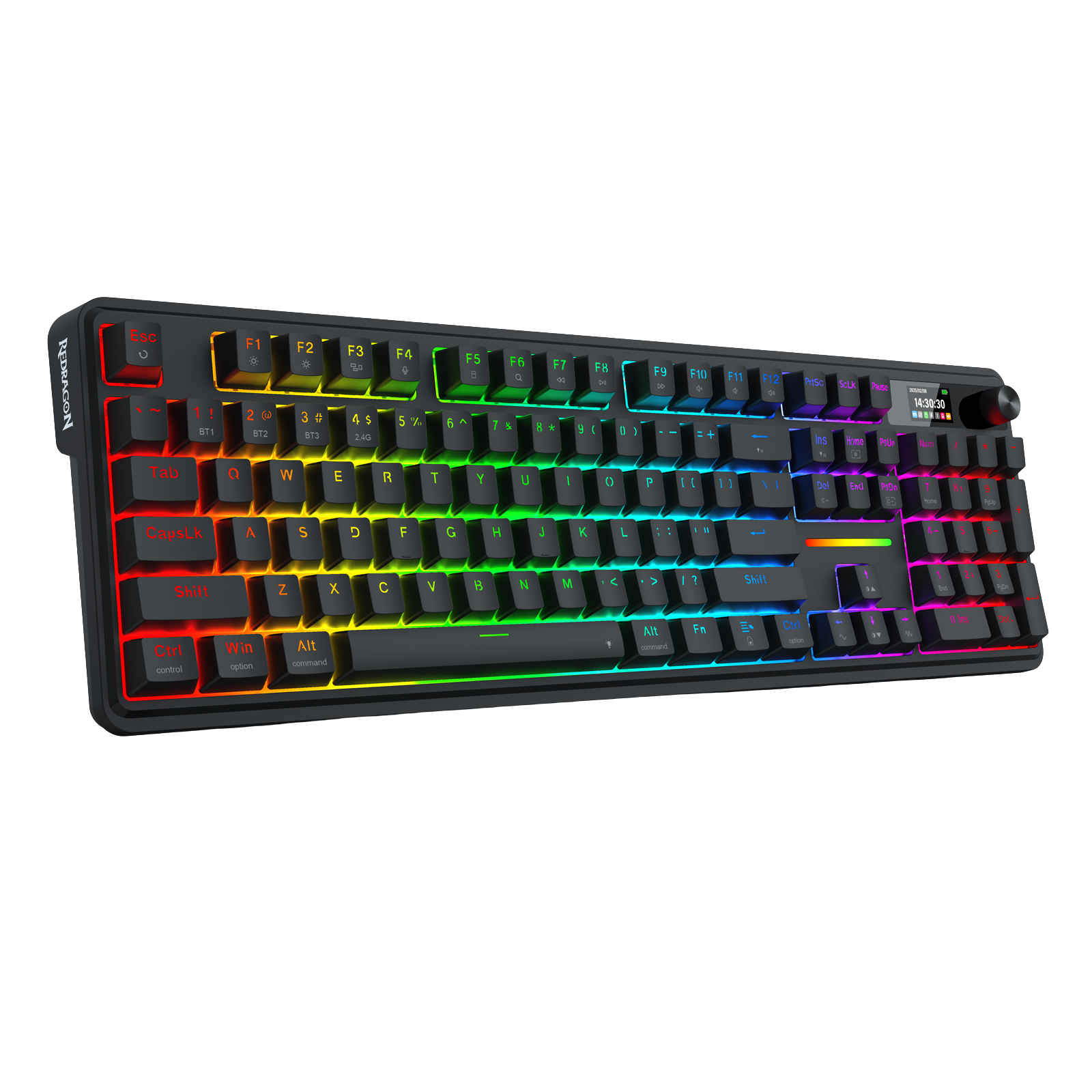 Redragon K762 Wireless Gasket Gaming Keyboard w/Hype Screen & Knob, 104 Keys Mechanical Keyboard, Easy-Control 1.14’’ TFT Info Display, 5-Layer Noise Dampening, Round PBT Keycaps, Custom Linear Switch