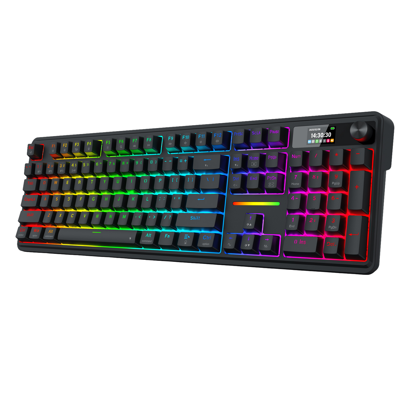 Redragon K762 Wireless Gasket Gaming Keyboard w/Hype Screen & Knob, 104 Keys Mechanical Keyboard, Easy-Control 1.14’’ TFT Info Display, 5-Layer Noise Dampening, Round PBT Keycaps, Custom Linear Switch