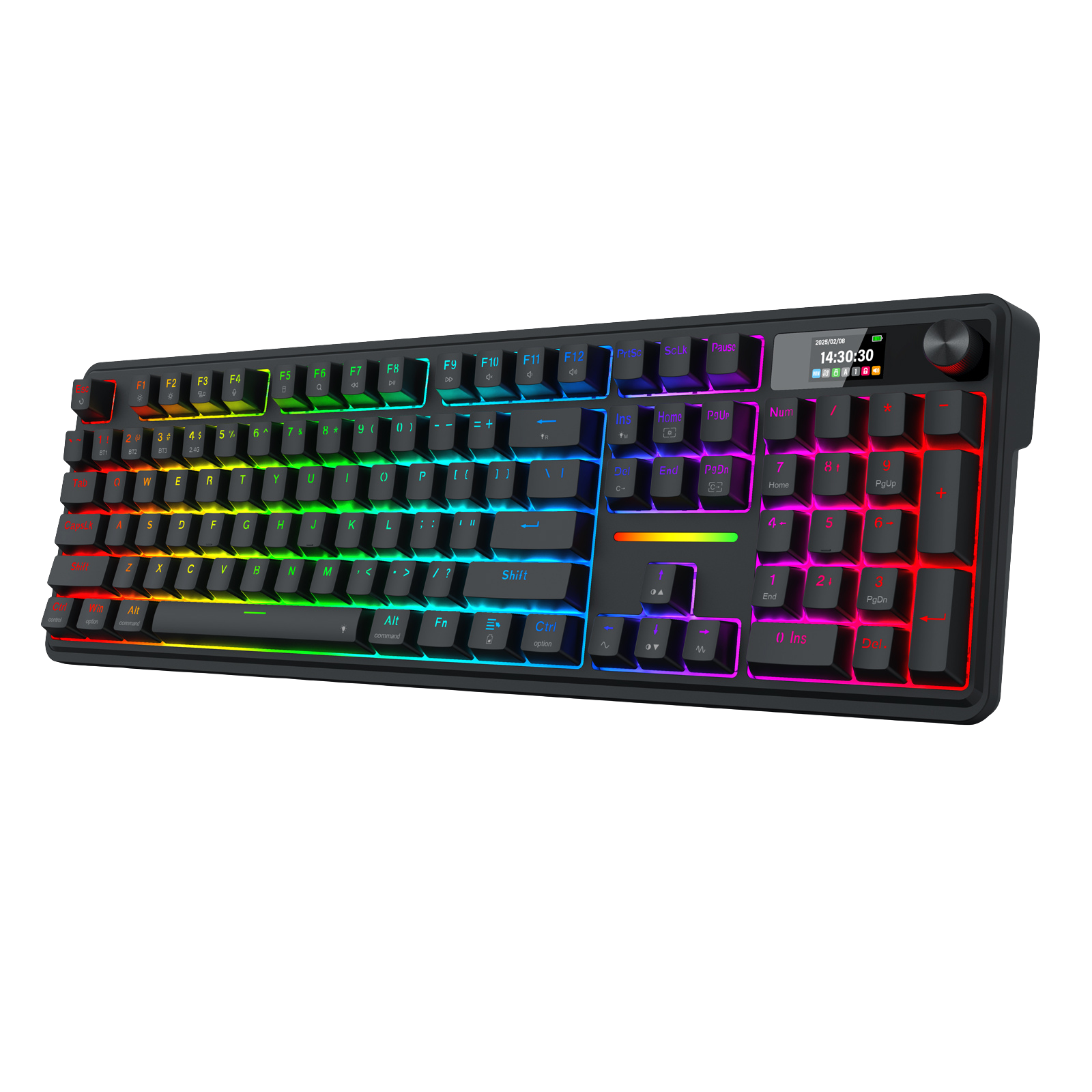 Redragon K762 Wireless Gasket Gaming Keyboard w/Hype Screen & Knob, 104 Keys Mechanical Keyboard, Easy-Control 1.14’’ TFT Info Display, 5-Layer Noise Dampening, Round PBT Keycaps, Custom Linear Switch