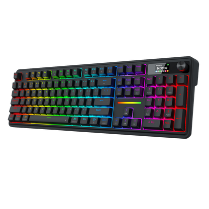 Redragon K762 Wireless Gasket Gaming Keyboard w/Hype Screen & Knob, 104 Keys Mechanical Keyboard, Easy-Control 1.14’’ TFT Info Display, 5-Layer Noise Dampening, Round PBT Keycaps, Custom Linear Switch