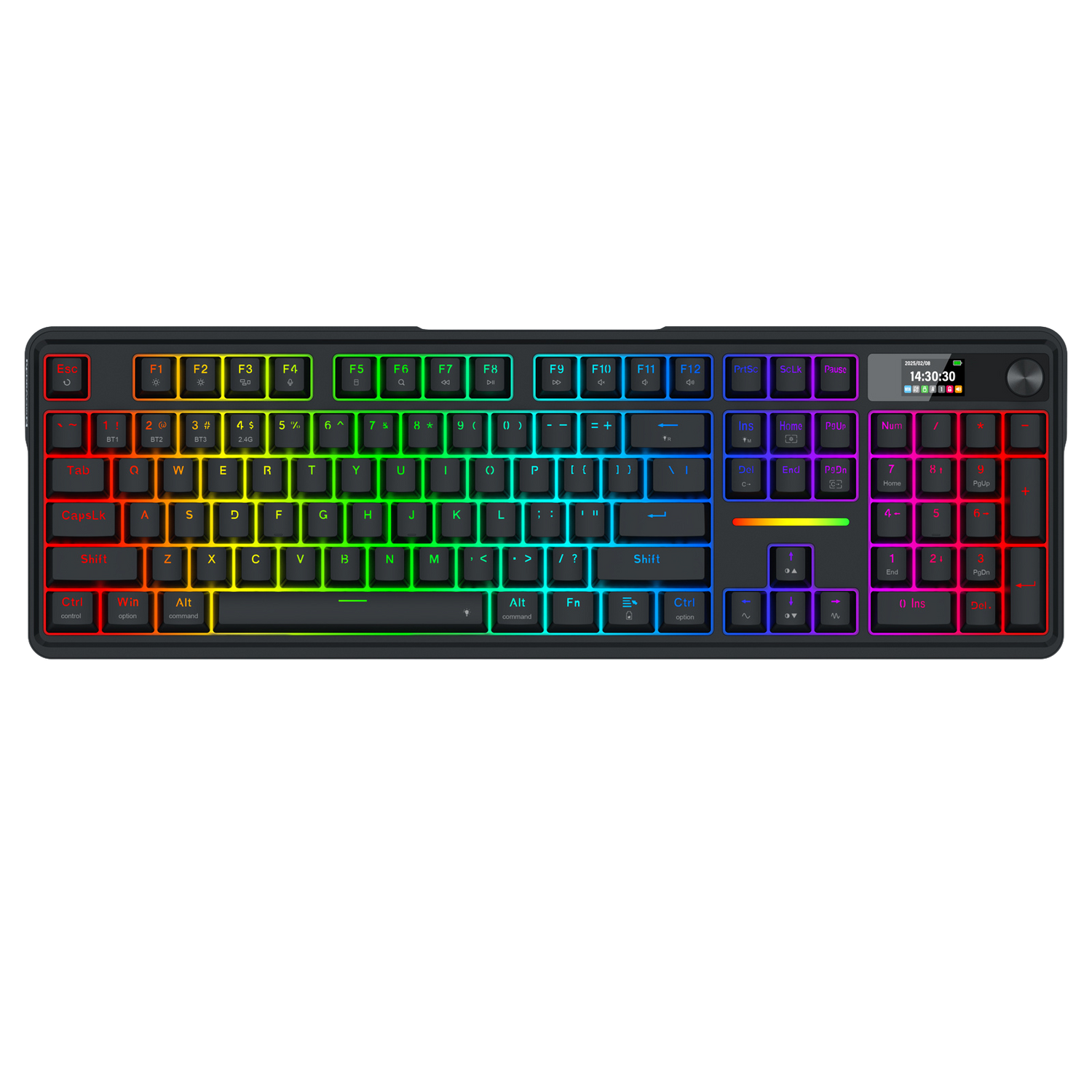Redragon K762 Wireless Gasket Gaming Keyboard w/Hype Screen & Knob, 104 Keys Mechanical Keyboard, Easy-Control 1.14’’ TFT Info Display, 5-Layer Noise Dampening, Round PBT Keycaps, Custom Linear Switch