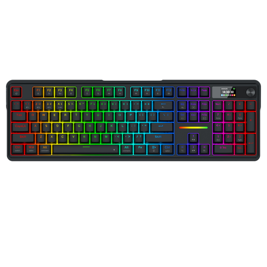 Redragon K762 Wireless Gasket Gaming Keyboard w/Hype Screen & Knob, 104 Keys Mechanical Keyboard, Easy-Control 1.14’’ TFT Info Display, 5-Layer Noise Dampening, Round PBT Keycaps, Custom Linear Switch
