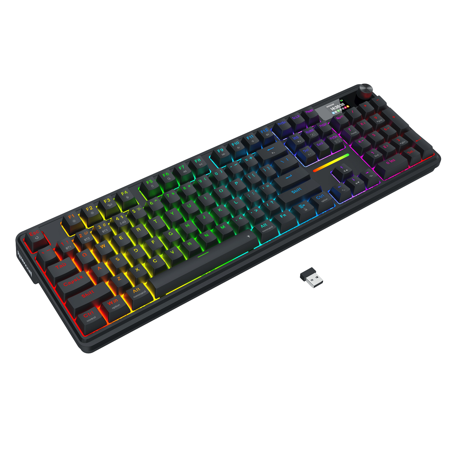Redragon K762 Wireless Gasket Gaming Keyboard w/Hype Screen & Knob, 104 Keys Mechanical Keyboard, Easy-Control 1.14’’ TFT Info Display, 5-Layer Noise Dampening, Round PBT Keycaps, Custom Linear Switch
