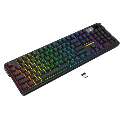 Redragon K762 Wireless Gasket Gaming Keyboard w/Hype Screen & Knob, 104 Keys Mechanical Keyboard, Easy-Control 1.14’’ TFT Info Display, 5-Layer Noise Dampening, Round PBT Keycaps, Custom Linear Switch