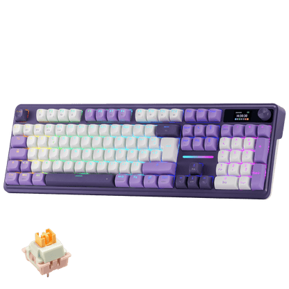 Clavier gaming sans fil Redragon K762 avec écran Hype et molette, clavier mécanique à 104 touches, écran d'information TFT de 3,2 cm facile à contrôler, isolation phonique à 5 couches, touches rondes en PBT, commutateurs linéaires personnalisés