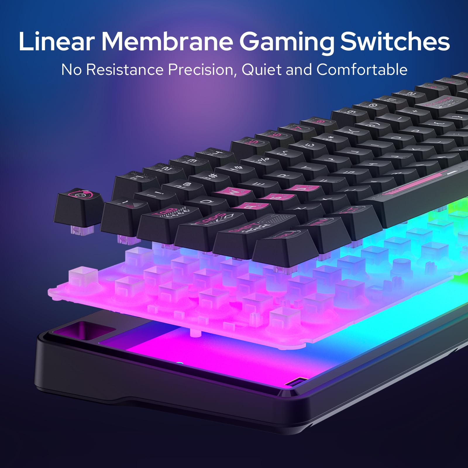 Redragon K526 PRO RGB Wireless Membrane Gaming Keyboard, 104 Keys Mechanical-Feel Keyboard w/LED Info Display, Media/Backlit Knob Control, Smooth Linear Switch & Software Supported