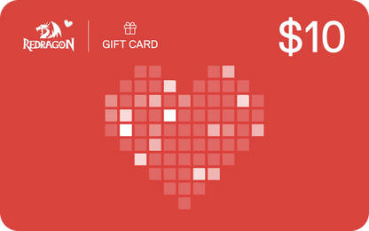 Redragon $10 gift card with a heart design on a red background