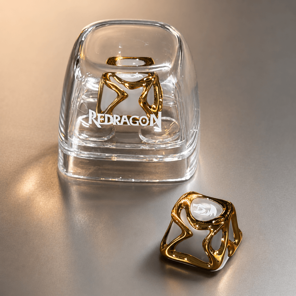 Redragon Custom resin artisan ESC keycap with transparent liquid metal design for MX-style mechanical keyboards.